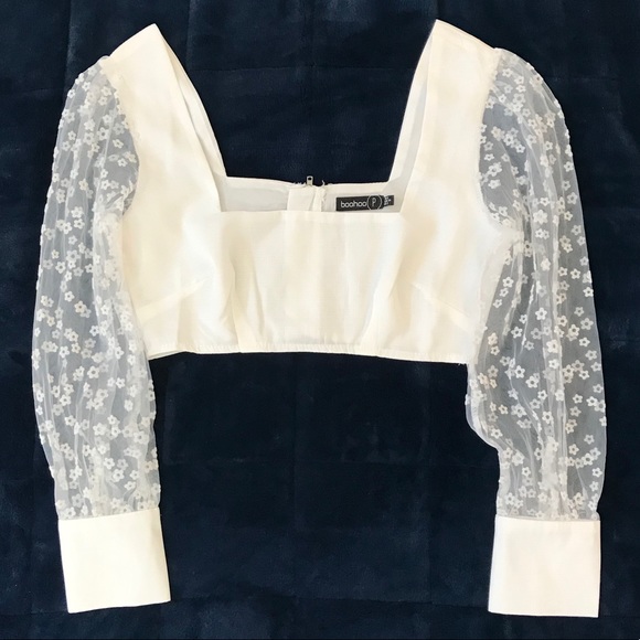 Long sleeve sheer tulle crop top NWOT - Picture 3 of 12